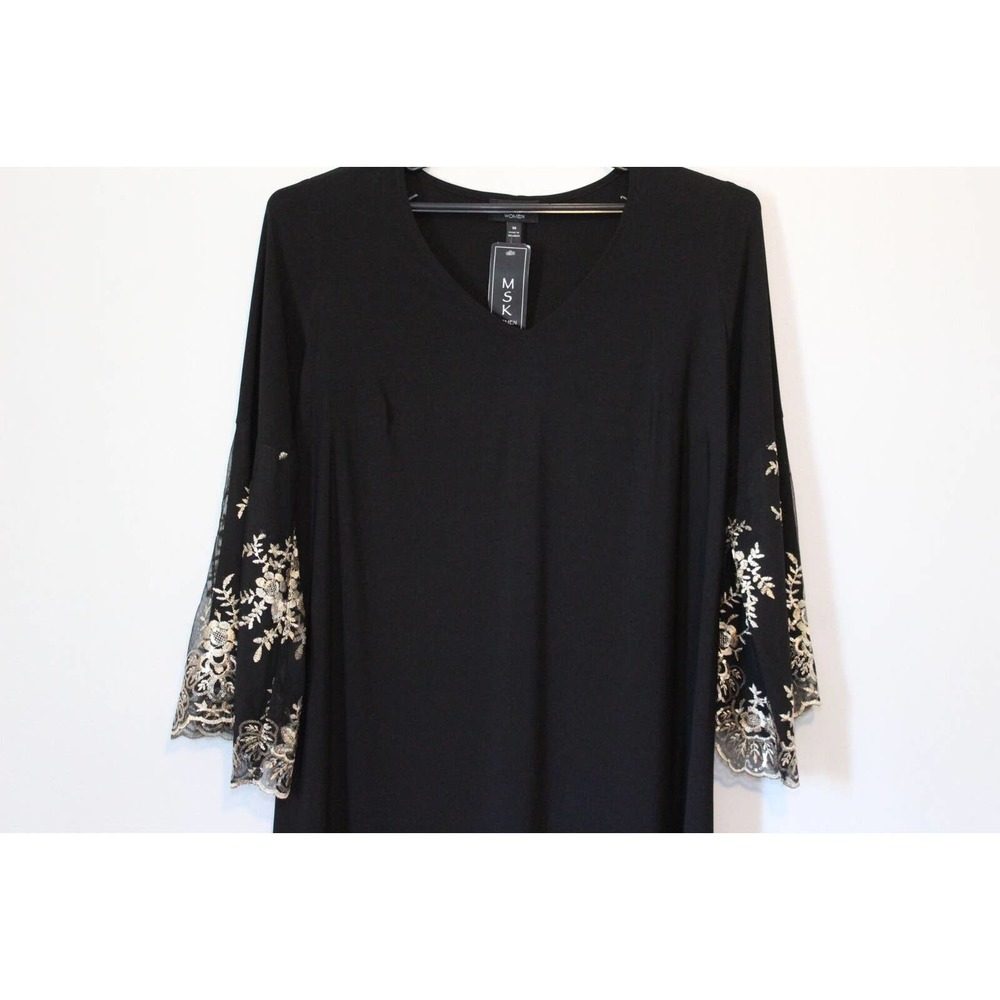 NWT MSK Bell Sleeve Shift Dress Black Gold Sleeve Women's Plus Size 1X H14730 - Picture 5 of 14